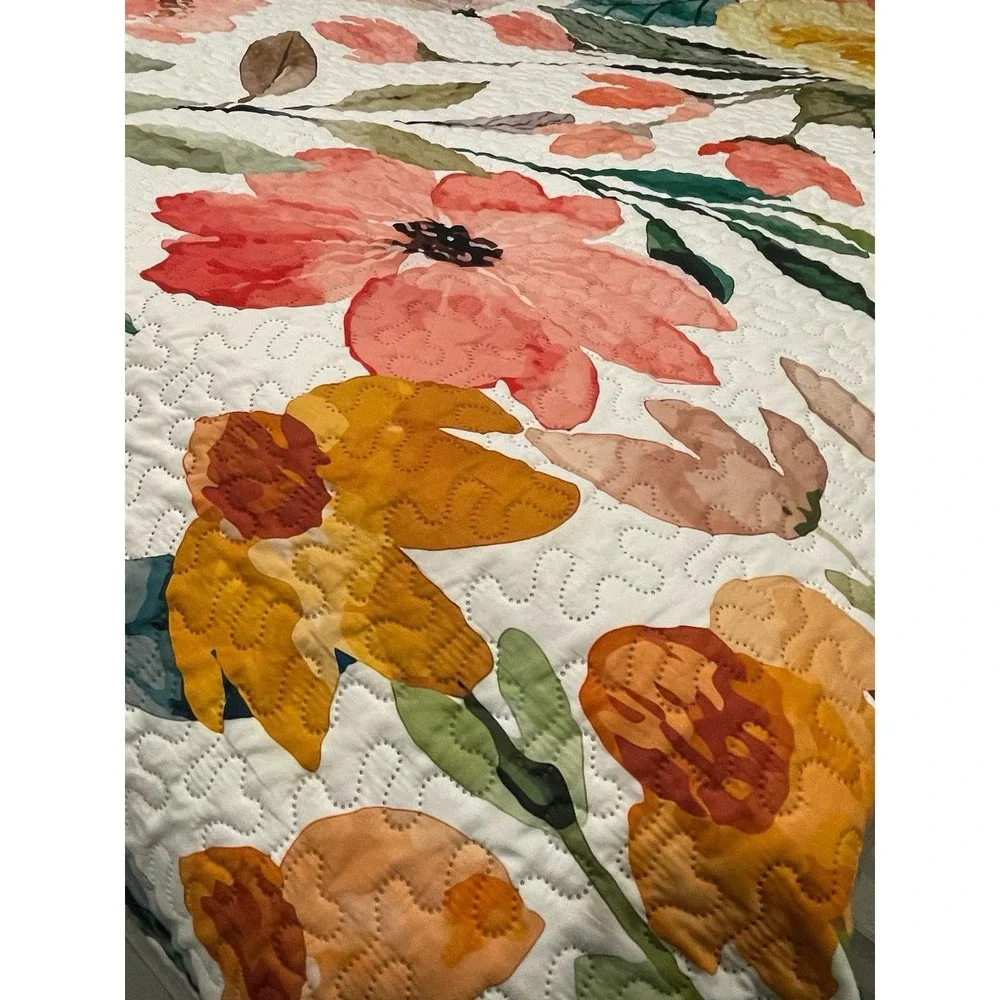 Queen Size Multi color/pink floral Quilted Quilt Bedspread‎
